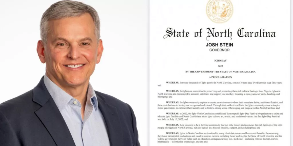 NORTH CAROLINA GOVERNOR DECLARES JUNE 4 'IGBO DAY'