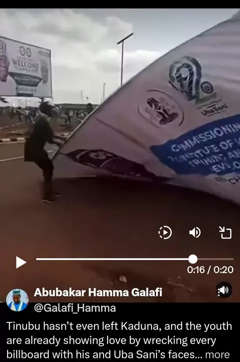YOUTHS TEAR DOWN TINUBU'S BILLBOARDS DURING VISIT TO KADUNA 1