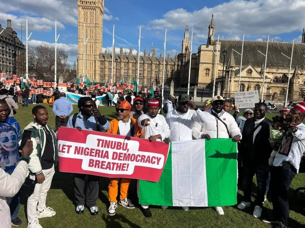 NIGERIANS PROTEST AT UK PARLIAMENT, DEMAND REMOVAL OF INEC CHAIRMAN