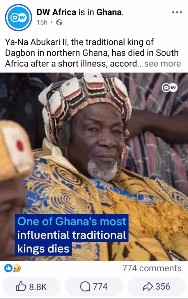 GHANIAN KING DIES IN SOUTH AFRICA AMIDST DIPLOMATIC ROW